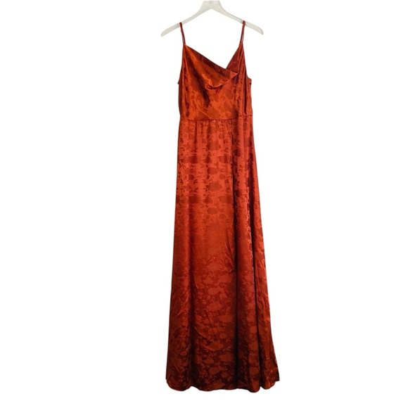 Lulus Simply Dreamy Rust Satin Floral Jacquard Maxi Dress Size XL - Picture 3 of 9